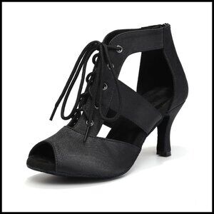 Satin Open Toe Ankle Boots Lace-Up Latin Salsa Dance Shoes Elegant